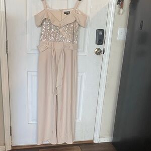 Shelby Nites Sequin Off-Shoulder Jumpsuit